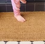 how to flatten a curled coir doormat safely